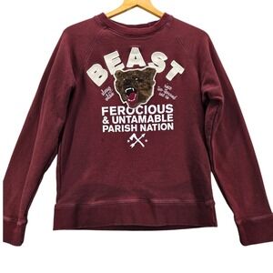 Parish Nation‎ Grizzly Beast Bear Red Burgundy Sweatshirt Women's Sz L